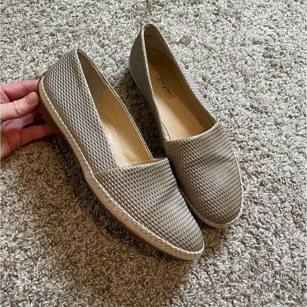 Paul Green Layla tan beige leather espadrille loafer size 9.5